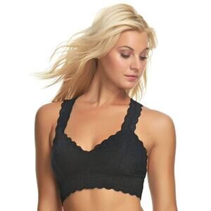 Felina Lace Longline Bralette (Black) Women’s Size XL Wireless Racerback Bra